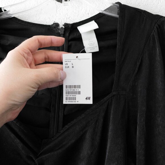 NWT H&M Dress Size Large Black Long Sleeve Gathered Party Cocktail Whimsigoth - Picture 2 of 7